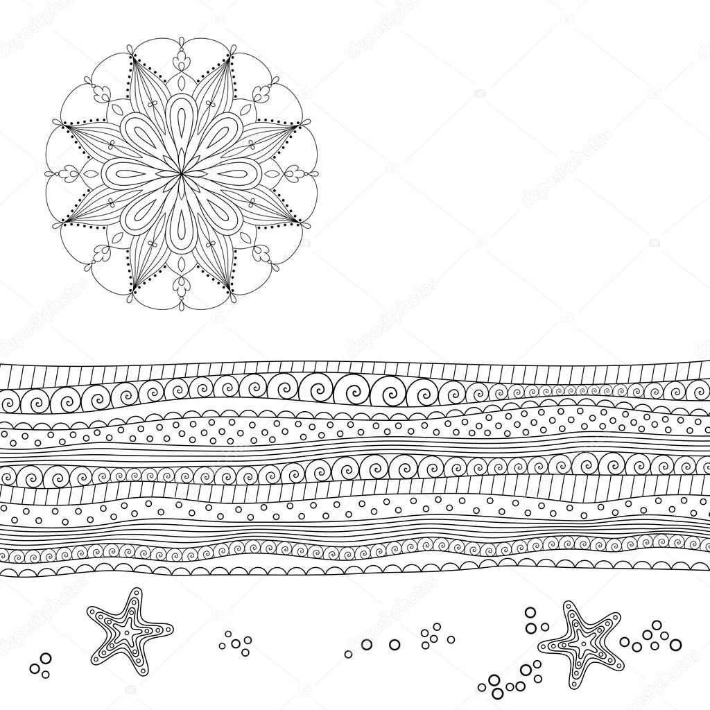 Panorama di mare linea arte design per la coloritura per adulto — Vettoriali di pilipa