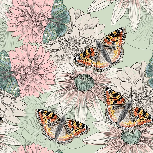 Papillon et fleurs — Image vectorielle