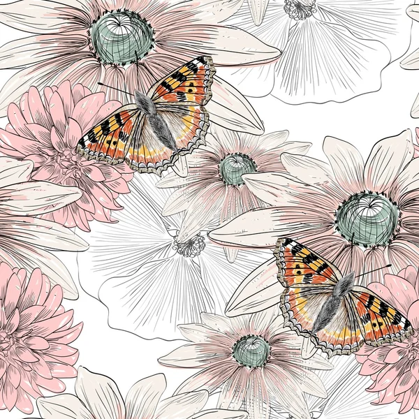 Papillon et fleurs — Image vectorielle