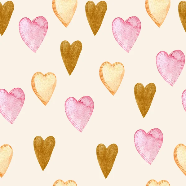 Seamless pattern with watercolor hearts. — Stock Photo, Image