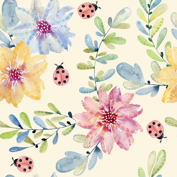 Akvarel hladký vzor s květinami. — Stock fotografie