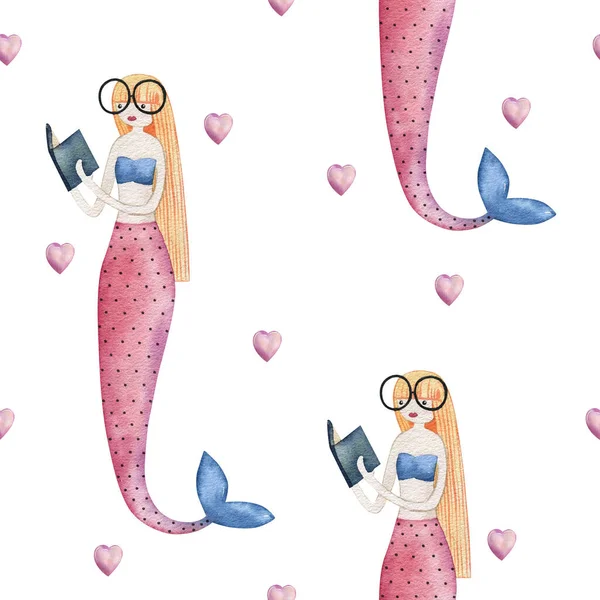 Watercolor seamless pattern with mermaids. — Stock Photo, Image