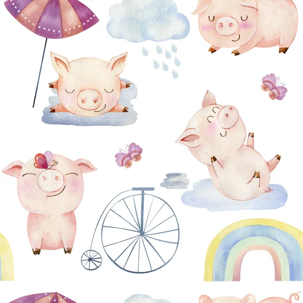 Watercolor seamless pattern with pigs. — Stock Photo, Image