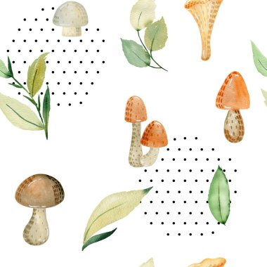 Mantarlı suluboya desen.