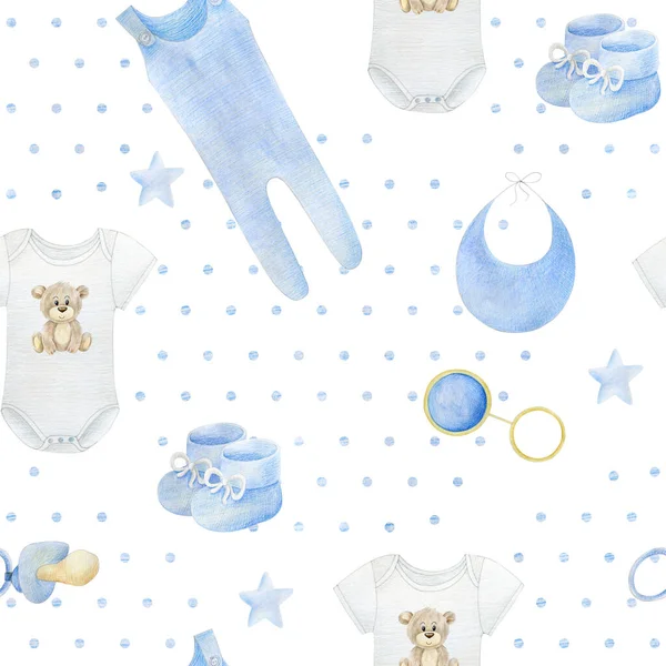Płynny wzór z ubraniami dla niemowląt. — Zdjęcie stockowe