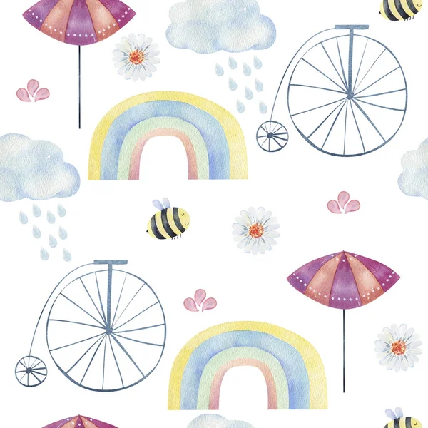 Watercolor seamless pattern with rainbows. — Stock Photo, Image