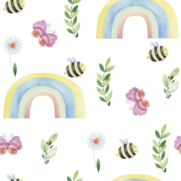 Watercolor seamless pattern with insects. — Stock Photo, Image