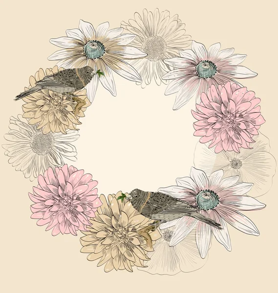 Oiseau et fleur — Image vectorielle