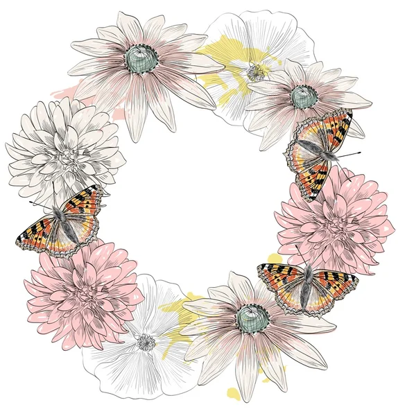 Papillon et fleurs — Image vectorielle