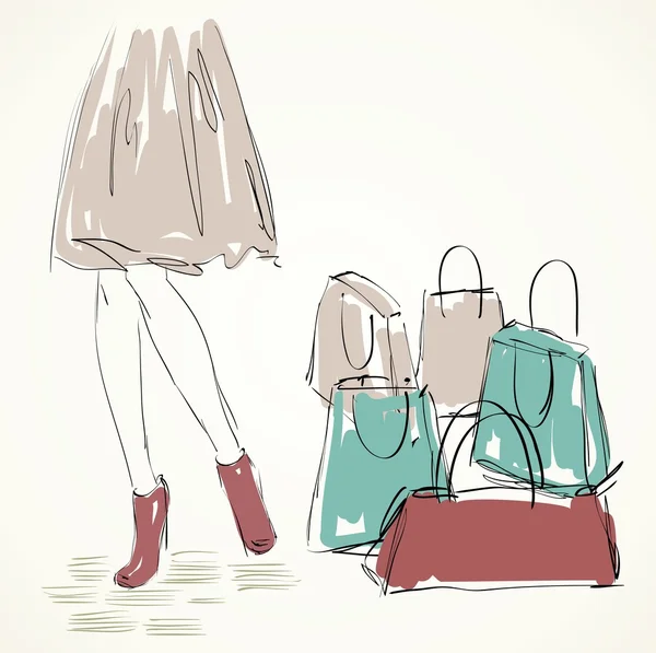 Mujer con compras — Vector de stock