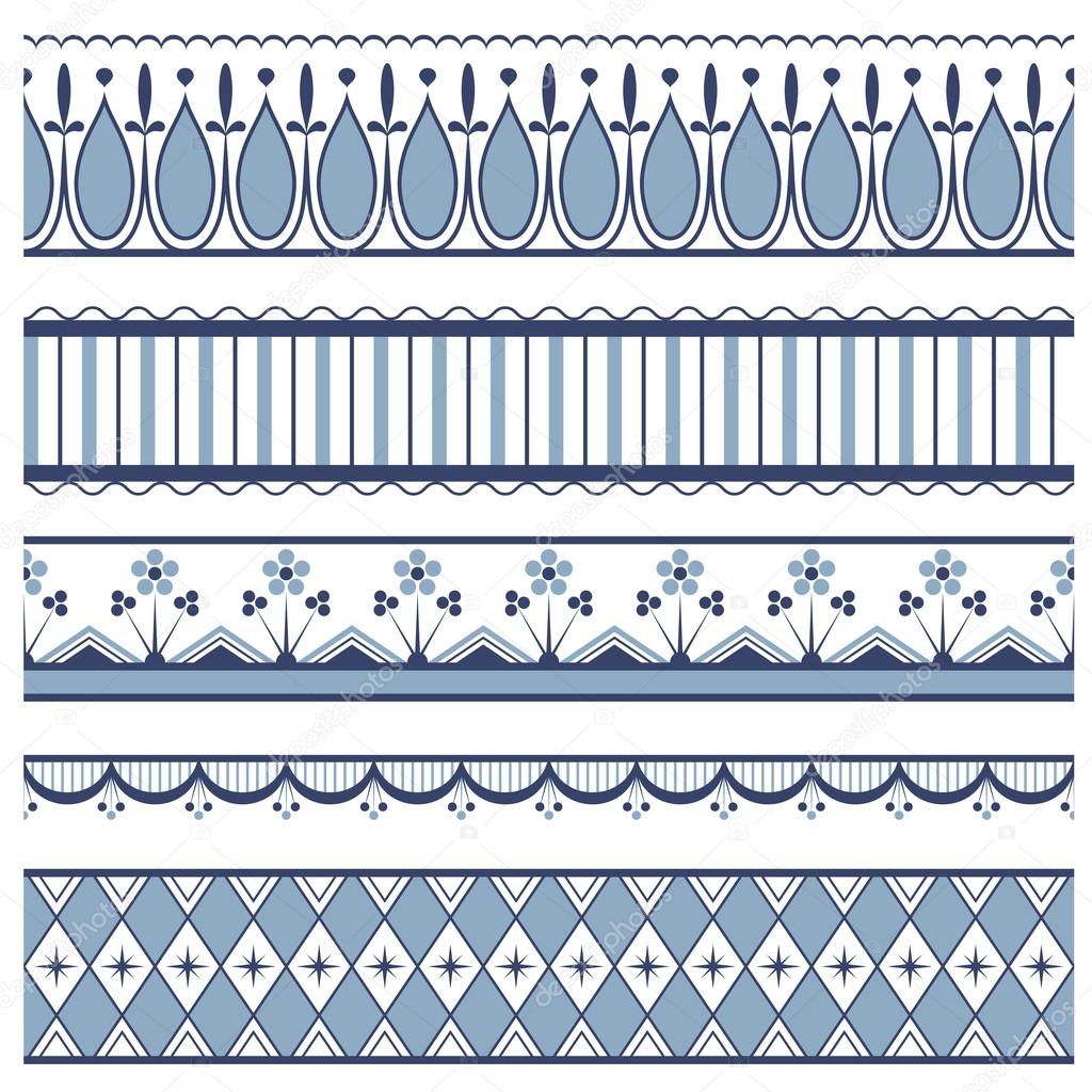 Set of seamless borders. In style russian gzhel