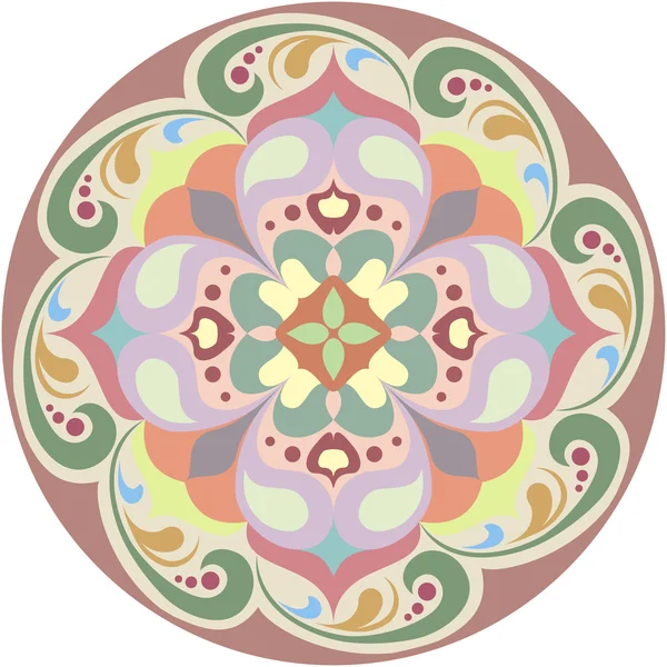 Tatuagem floral redonda caleidoscópica. Mandala na cor —  Vetores de Stock