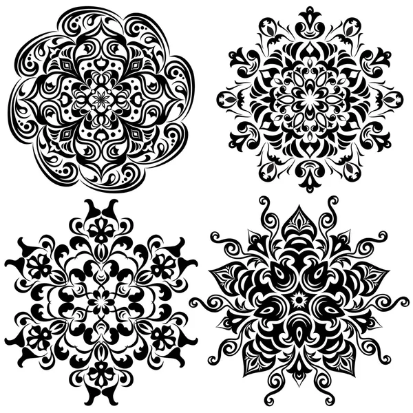 Set of pattern tattoo. Mandala in black — Stock Vector