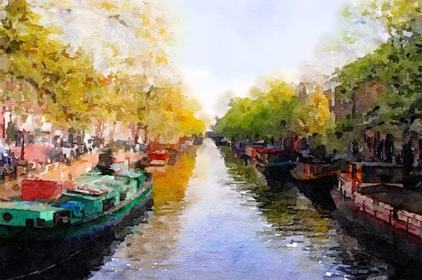 Mooi schilderij van een Amsterdamse gracht — Stockfoto