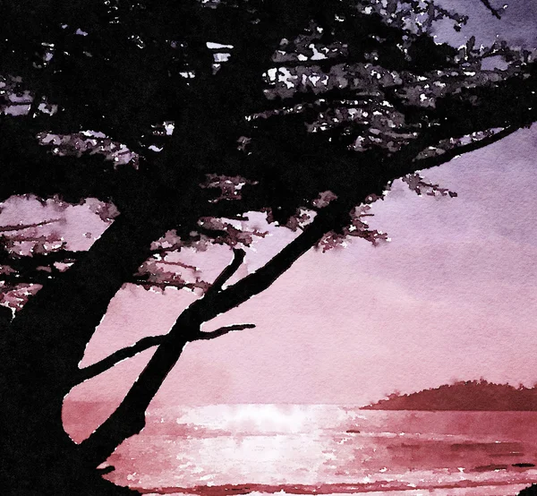 日落时分，在纸上的卡梅尔海岸线 — 图库照片