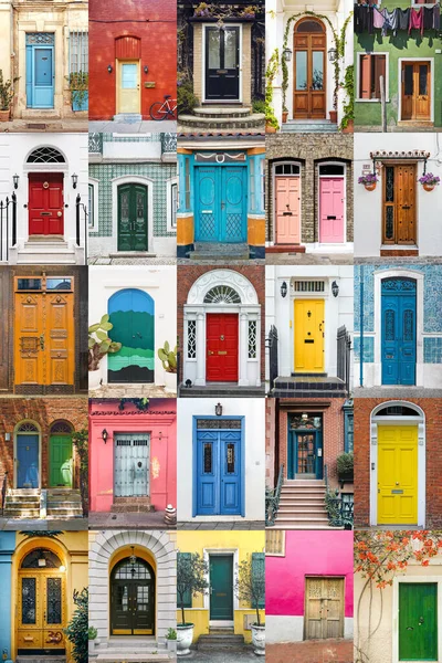 Colorful Collection Entrance Doors World Architectural Background — Stock Photo, Image