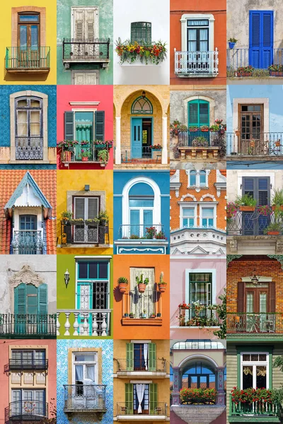 Collage Balcons Monde Entier Fond Architectural Coloré — Photo