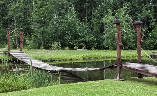 Wooden bridge over pond — Stock Photo, Image