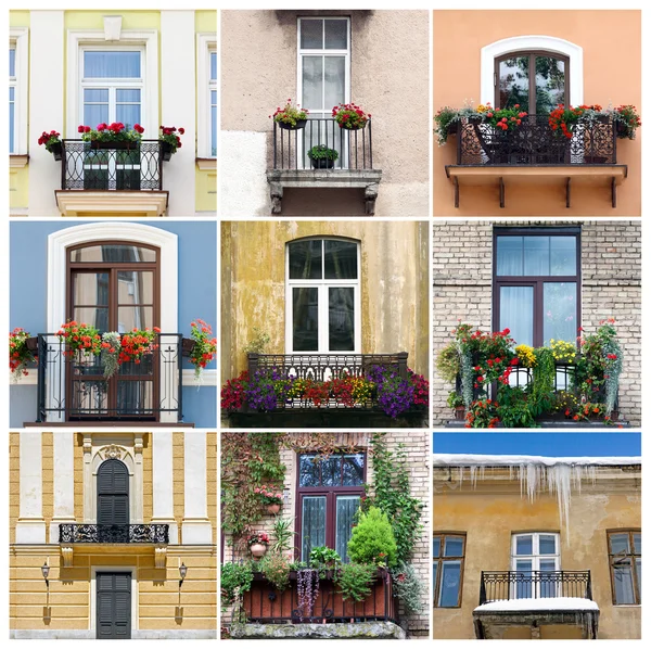 Photo collage with nine balcony pictures — Stock Photo, Image