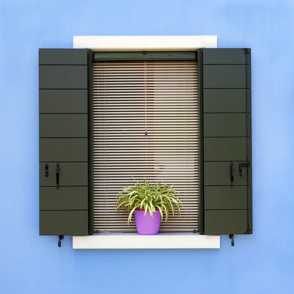 Janela da casa colorida em Burano — Fotografia de Stock