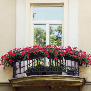 Kırmızı çiçekli balkon