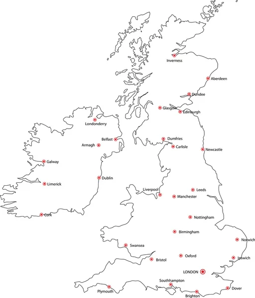 Czarny kontur mapa wektor brytyjskich idealna miast — Wektor stockowy