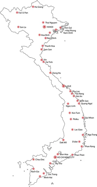 ベトナム概要地図都市と白い背景 — ストックベクタ