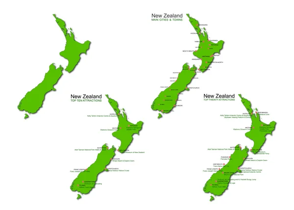 न्यूझीलंड पर्यटन वेक्टर नकाशे सेट इलस्ट्रेशन — स्टॉक व्हेक्टर
