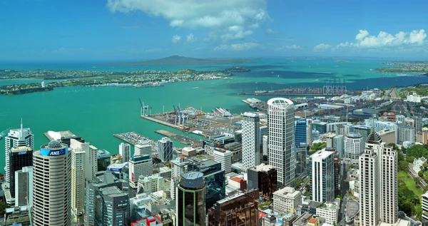 Auckland city & hamnen liggande antenn panaorama — Stockfoto