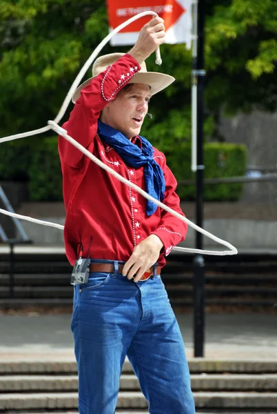 Cowboy Max bij de wereld Buskers Festival, Christchurch, nieuw ijver — Stockfoto