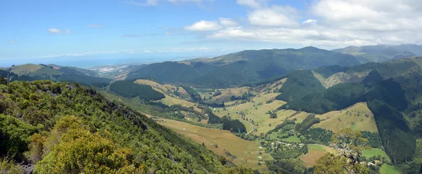 Riwaka údolní panoráma, Tasman Bay Nový Zéland — Stock fotografie