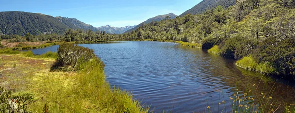 Lewis Pass Tarn Panorama, Nya Zeeland. — Stockfoto