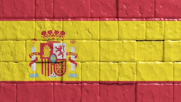Bakstenen muur met geschilderde vlag van Spanje voeren — Stockfoto