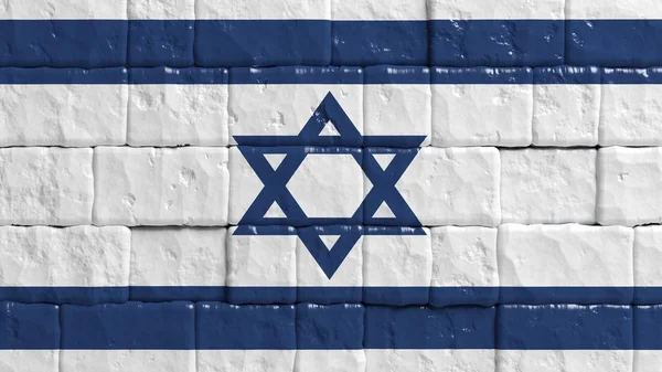Кирпичная стена с раскрашенным флагом Израиля — стоковое фото