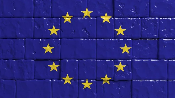 Pared de ladrillo con bandera pintada de la Unión Europea — Foto de Stock