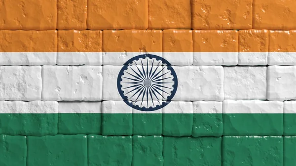 Parede de tijolo com bandeira pintada da Índia — Fotografia de Stock