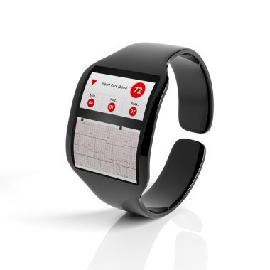 Smartwatch ile kardiyo app ekranda beyaz arka plan üzerinde izole.