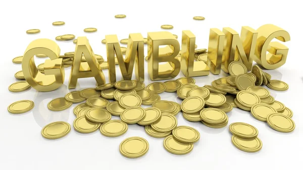 Pile of golden coins and word Gambling, isolated on white background. — Stock Photo, Image