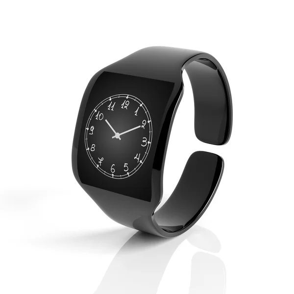 Smartwatch with clock on screen, isolated on white background. — Stock Photo, Image