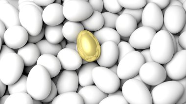 Beyaz yumurta ve bir altın, soyut bacground yığını.
