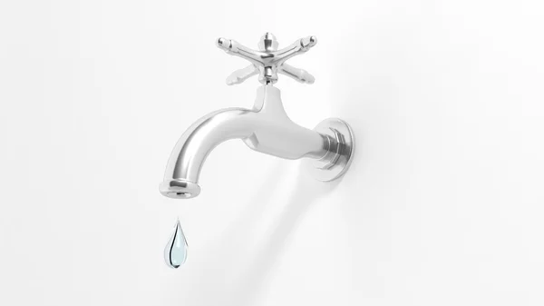 3D leaky water tap, isolated on white background. — Stock Photo, Image