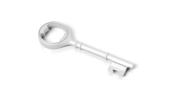 3D zilveren retro sleutel, geïsoleerd op witte achtergrond. — Stockfoto