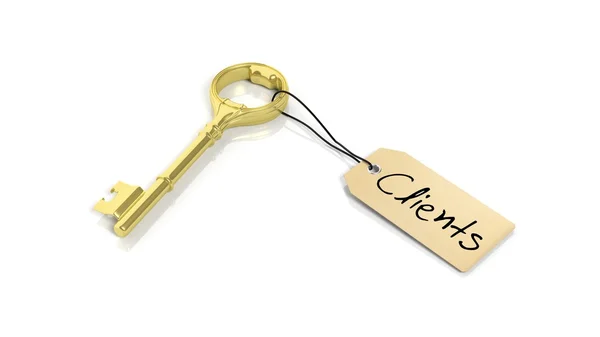 Tag with word Clients on golden retro key , isolated on white background. — Stock Photo, Image