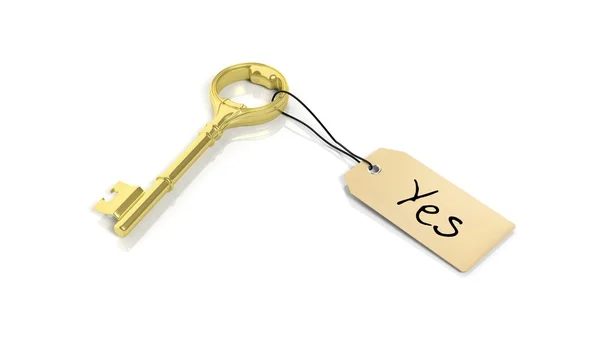 Etiqueta com palavra Sim na chave retro dourada, isolado no fundo branco . — Fotografia de Stock