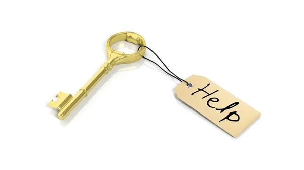 Tag with word Help on golden retro key, isolated on white background . — стоковое фото