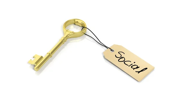 Tag with word Social on golden retro key , isolated on white background. — Stock Photo, Image