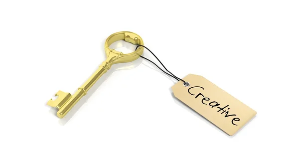 Tag with word Ceative on golden retro key , isolated on white background. — Stock Photo, Image