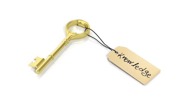 Tag com a palavra conhecimento na chave dourada do retro, isolada no fundo branco . — Fotografia de Stock