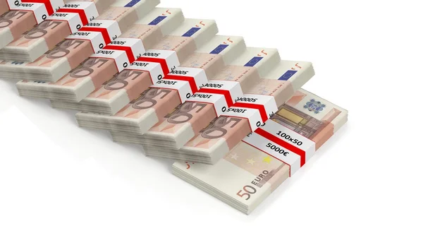 Евро банкноты 50 в пачках, изолированные на белом фоне — стоковое фото