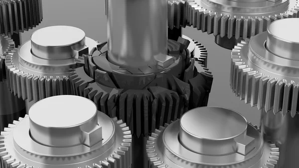 bir kırık closeup ile 3D cogwheels 